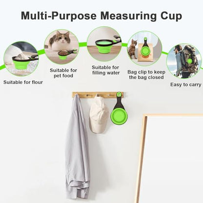 Collapsible Silicone Dog Food Scoop Foldable Pet Food Measuring Cup with Bag Clip 3 in 1 Multi-Function Silicone Dog Food Scooper (Green, Medium) - color: Green, size: Medium