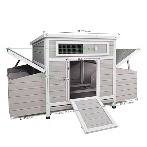 58" Chicken Coop,Outdoor Large Chicken Coop with 6 Nesting Boxes,Weatherproof Poultry Cage,Removable Tray for Farm, Backyard - color: GREY＆WHITE