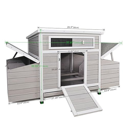 58" Chicken Coop,Outdoor Large Chicken Coop with 6 Nesting Boxes,Weatherproof Poultry Cage,Removable Tray for Farm, Backyard - color: GREY＆WHITE