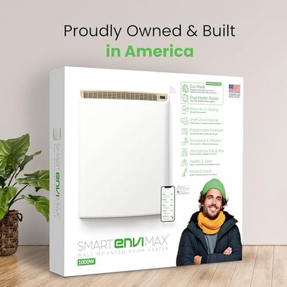 Smart EnviMAX 1000W Wi-fi Plug-in Electric Wall Heater - Energy Efficient Smart Heaters for Large Rooms - App Controlled Electric Heater with Thermal Shut Off Switch - Works with Alexa & Google Home