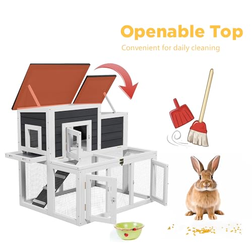 Outdoor Rabbit Hutch, Bunny Cage, Chicken Run Coop Wooden Quail Cage Duck Coop with Ventilating Wire Poultry House for Small Animals (Gray+Black) - color: Gray+Black