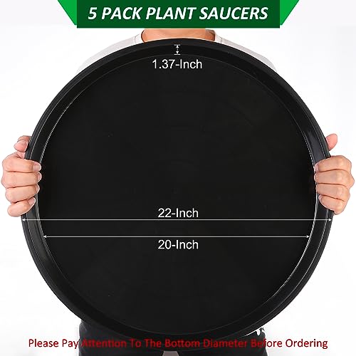 PATIKIL 5 Pack Large Plastic Plant Saucer, 22 Inch Plant Tray for Pots Round Plant Dish Plant Drip Trays Water Tray for Indoors Outdoors Garden, Black - size: 22 Inch