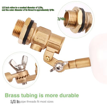 Float Valve 1/2 inch, Brass Water Float Valve with Adjustable Arm, Float Ball Valve Automatic Fill and Water Level Control for Water Trough,Fountains,Water Tank,Ponds,Pool,Aquariums - color: 1/2 in