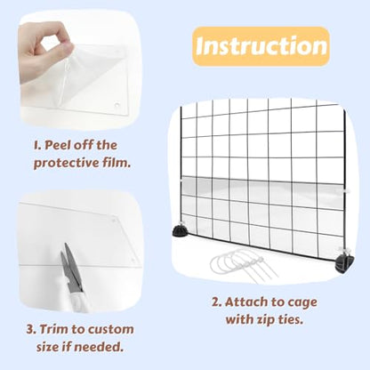 12 Pcs Cage Guard 13.8"x4.7" with Zip Ties Scatter Guard Clear Cage Liner Flexible Side Lining for Rabbit Guinea Pig C&C Metal Wire Playpen - size: 13.8" x 4.7" (12 PCS)