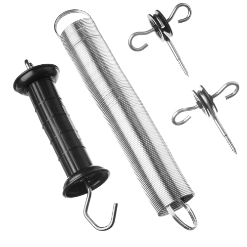 Drip Depot Electric Fence Gate Kit with Stainless Steel Spring, Spring Size: 2" Diameter | UV-Resistant Handle, Large Protective Shield, Up to 19' Span, Screw-In Anchors Included, 2 Spring Size Options - size: Spring Size: 2" Diameter