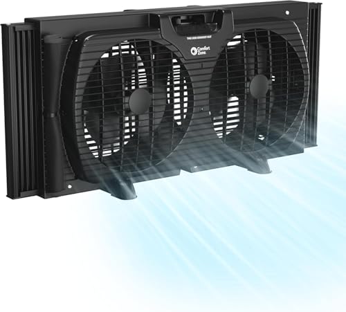 Comfort Zone Window Fan for Bedroom, 9 inch 3 Speed Dual Fans with Auto-Locking Expanders, Window Exhaust Fan, Removeable Bug Screen, Black - color: Black, size: 9 inch (3-Speed)