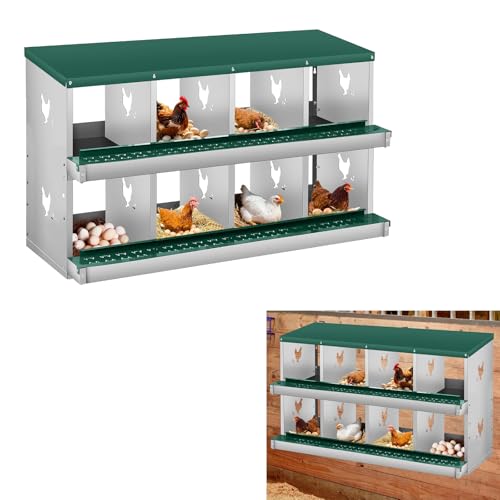 Metal Nesting Boxes for Chickens-8 Compartment Chicken Nesting Box for Laying Eggs, Wall Mountable Roll Away Laying Boxes for Hens and Chicken Coop - color: Green, size: 8 Room