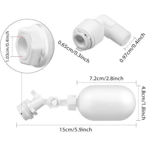Mudder 6 Pack Float Ball Valve 1/4 Inch Adjustable Plastic Water Filter Float Valve for Ponds, Water Tank, Pump, Trough, Aquariums, Aquaculture, Reservoir
