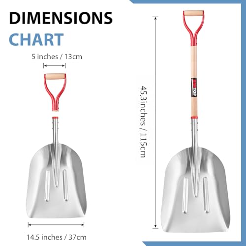 Aluminum Snow Shovel Driveway Snow Removal Tools Wide Grain Shovels | Light weight Aluminium Shovel Head, Large Capacity,Sturdy Wooden Handle,Snow Removal Tools,For Grain Transporting - style: Garden