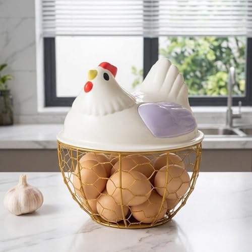 Chicken Egg Basket with Ergonomic Handles Farmhouse Storage Egg Collection Vegetable Fruit Organizer Metal Mesh Suitable for Home Decoration, Purple