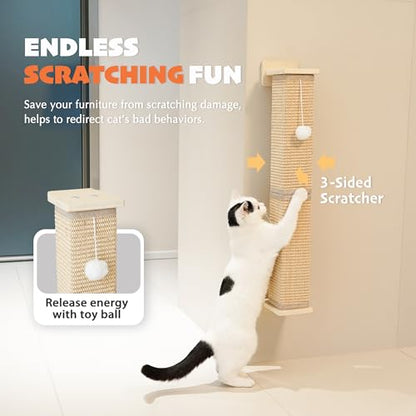 PETKARAY Wall Mounted Cat Scratcher, 30" Large Sisal Cat Scratcher for Wall, Square Sisal Cat Scratching Post with Toy Ball - size: Wall Post