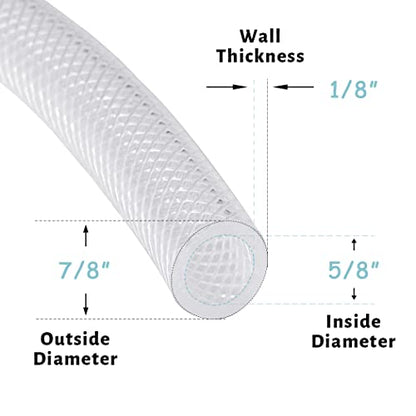 DAVCO 5/8" ID × 25ft Heavy Duty Braided Clear Plastic Vinyl Tubing & Clamp | Flexible High Pressure Reinforced PVC Plastic Tube Hose, Non-toxic, BPA Free, with 2 Stainless Clamps - size: 5/8"ID, style: 25 Feet
