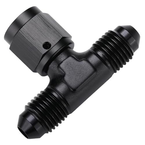 4AN Male Flare Tee T Fitting Adapter with AN4 Female Swivel On Side Aluminum Black - size: 4AN