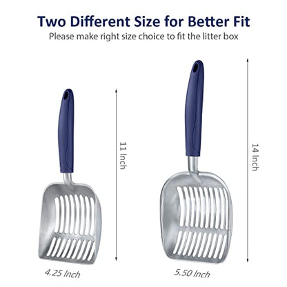 WePet Cat Litter Scoop, Aluminum Alloy Sifter, Kitty Metal Scooper, Deep Shovel, Long Handle, Poop Sifting, Kitten Pooper Lifter, Durable, Heavy Duty, for Litter Box - color: FLAT Aluminum \ #01 Blue Handle, size: Small
