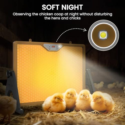 Chicken Coop Heater Brooder Plate, 180W Dual-Heating Chicken Heater Built-in Thermostat | Cycle Mode | Light, Remote Control Chick Heater for Coop, Adjustable Chicken Warmer for Poultry, UL-Compliant - color: Brown