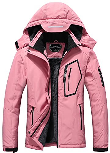 SUOKENI Women's Waterproof Warm Winter Snow Coat Hooded Raincoat Ski Snowboarding Jacket - color: Pink, size: X-Large