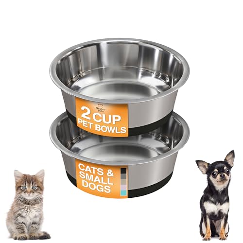 Neater Pet Brands Stainless Steel Dog Bowls with Non-Slip Rubber Bottom – 2 Cup (16 oz), Black - Set of 2 Heavy Duty Metal Dog Bowls, Dishwasher Safe, Food or Water Bowl, Ideal for Small Dogs & Cats - color: Black, size: 2 Cup (Set of 2)