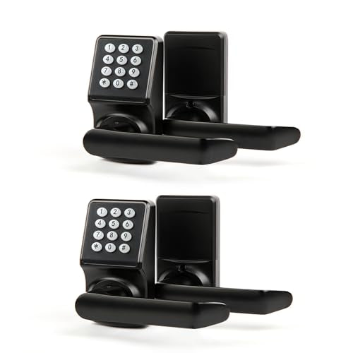 Keypad Door Lock with Handle, Digital Door Lock with Keypad Set,Keyless Entry Door Locks with Handle-IC Card and Anti-peep Password- Easy Installation for Home, Hotel-Matte Black-2PACK Set - color: Matte Black, size: 2 Pack