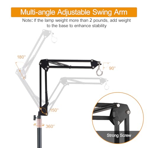 Reptile Heat Lamp Stand Reptile Light Stand 17.6-74.6 inch | 360° Swing Arm Lamp Holder,Extendable Lamp Pole,for Bearded Dragon,Turtle,Snake & Lizard Terrariums