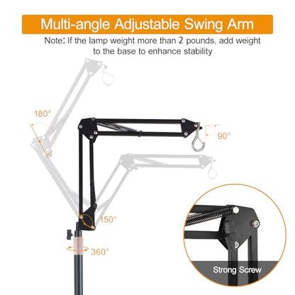 Reptile Heat Lamp Stand Reptile Light Stand 17.6-74.6 inch | 360° Swing Arm Lamp Holder,Extendable Lamp Pole,for Bearded Dragon,Turtle,Snake & Lizard Terrariums