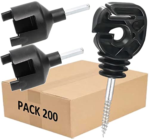 PK200 Electric Fence Multiple Purpose Screw in Insulator for Poly Tape/Poly Wire/Wire/Rope with 2 Free Socket Tool/Drill Chuck - color: Black, size: PK200