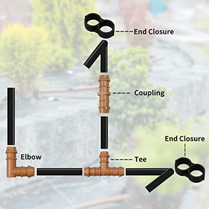 JAYEE 24P Drip Irrigation Fittings Kit for 1/2" Tubing (.600 ID), 17mm Parts- 6 Tees, 6 Couplings, 6 Elbows,6 End Cap Plugs- Barded Connectors for Rain Bird Pipe and Sprinkler Systems (24 Pieces Set) - color: 24P Drip Irrigation Fittings Kit