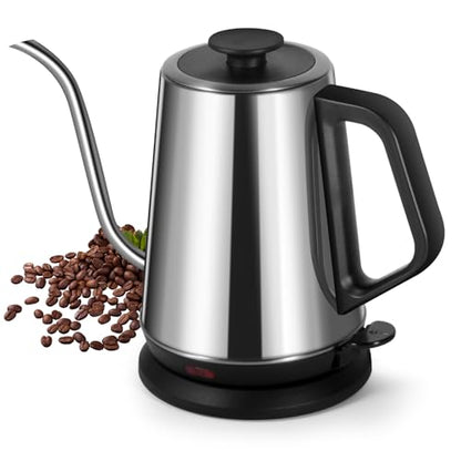 1L Electric Gooseneck Kettle, Tea Kettle for Boiling Water, Gooseneck Electric Kettle for Coffee & Tea, Fast Boiling for Pour Over, Auto Shut-Off, Boil-Dry Protection, 360° Rotational Base - Silver - color: 1.0L Silver
