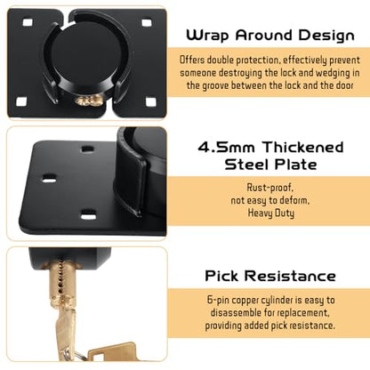 2 Packs Heavy Duty Puck Lock Keyed Alike, 73mm High Security Hidden Shackle Padlock with Hasp, Solid Steel Puck Lock Latches for Container, Garage Shed Trailer Truck, Black
