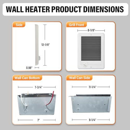 CSC151TW Electric Wall Heater (Model: CSC151TW, Part: 67509) - 5120 BTU, 120V, Built-in Thermostat, Ultra-Quiet, White for Medium Rooms