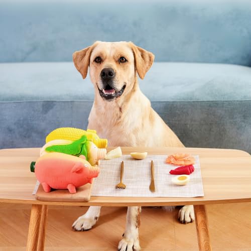 3-Pack Squeaky Vegetable - Shaped Pig Dog Toys with Grunts & Oinks,Durable Rubber Puppy Chew Toys with Interactive Latex Design - color: Vegetable