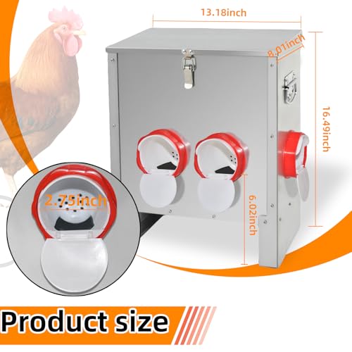 Automatic Poultry Chicken Feeder No Waste Metal Large Capacity 30 lbs Feeders for Chickens Ducks, Geese Bantams Pheasants Coop Weatherproof (4-Port) - size: 4-Port