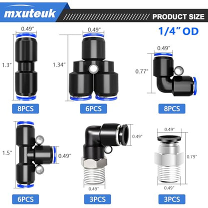 mxuteuk 1/4" OD Push to Connect Fittings,1/4" OD Air Line Fittings,Quick Connect Air Hose Fittings for 1/4" Tube (34PCS) - style: 34PCS 1/4"