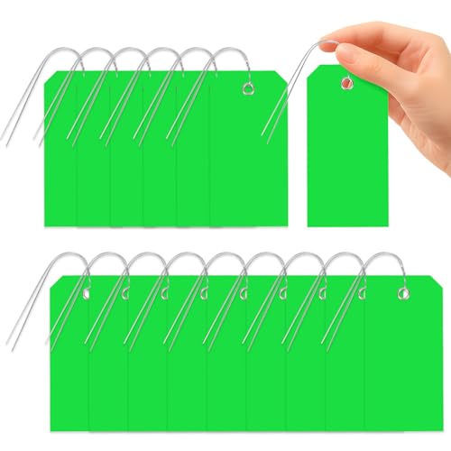 Glarks 101pcs Green 6 x 12cm Waterproof Writable Tags with String Set, PVC Shipping Tags, Heavy Duty Shipping Moving Tag, Blank Labeling Tag for Home, Office - color: Green