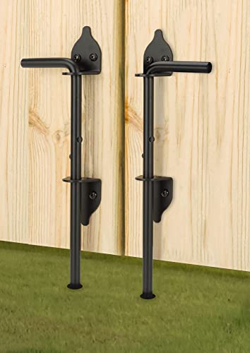 12" Heavy Duty Cane Bolt Gate Drop Rod Hardware Ground Latch for Wood PVC Vinyl Metal Fences Gates, Double Doors, Black Solid Steel -2 Pack - color: 2 PACK, size: 12 Inch