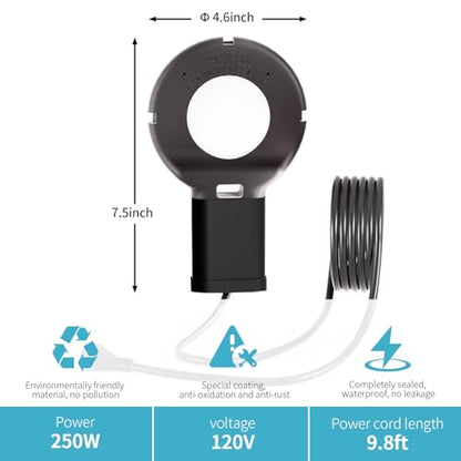 2Pack 250 Watt Pond De-Icer with Thermostat, Cast Aluminum Submersible Bird Bath Heater, Heated Chicken Water, Power Cord 9.8 Ft - size: 250W