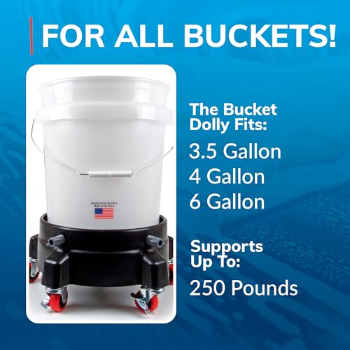 GRIT GUARD Bucket Dolly with Wheels - Rolling Detailing Wash Bucket with 5 Wheels and 2 Locking Casters Compatible with 2.5, 4, 5 and 6 Gallon Buckets (Silver, 2" Red Casters) - Made in the USA - color: Silver, size: 2" Red Casters