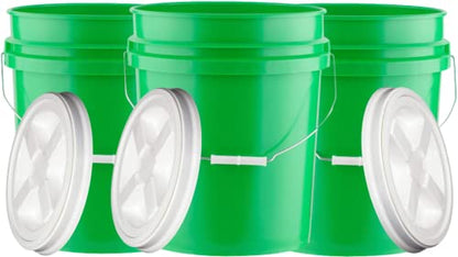 House Naturals 5 Gallon Plastic Food Grade BPA Free Bucket Pail with Screw on Air Tight lid (Pack of 3) Made in USA pails