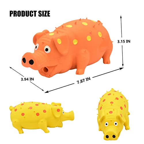 Pig Squeaky Dog Toy, 2 PCS Interactive Rubber Dog Chew Toy - Durable Latex Spot Grunting Pig Toys that Oink for Small Medium Large Dogs (Orange, Yellow) - color: Orange, Yellow