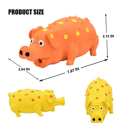 Pig Squeaky Dog Toy, 2 PCS Interactive Rubber Dog Chew Toy - Durable Latex Spot Grunting Pig Toys that Oink for Small Medium Large Dogs (Orange, Yellow) - color: Orange, Yellow