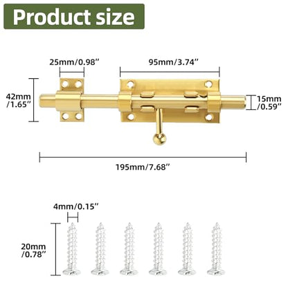 Alise Slide Lock SUS304 Stainless Steel Gate Latch, Slide Bolt Latch,Thickened Heavy Door Latch Lock,8 Inch Black Barrel Bolt Latch, Security Slide Latch Lock Gold - color: Gold, size: 8 Inch (Regular)