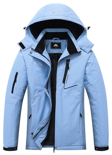 MOERDENG Women's Waterproof Ski Jacket Warm Winter Coat Hooded Snowboarding Jacket Snow Coat - color: Denim Blue, size: XX-Large