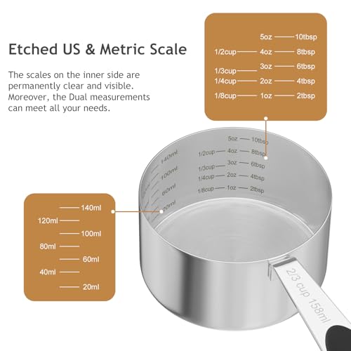 1PCS 2/3CUP(158ml) Dog Cat Food Scoop, Stainless Steel Measuring Cup, Metal Pet Scooper with Inner Precision Scale Measurement - size: 2/3 cup