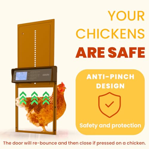 Okkobi Automatic Chicken Coop Door Solar Powered - Poultry Coop Door with Remote Control, Timer & Light Sensor - LCD Display - Anti-Pinch Function - 5-Year Protection - Brown - color: Rustic Brown