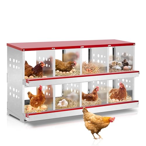 Outvita Chicken Nesting Box, 8 Compartment Metal Nesting Box, 8 Room Wall Mountable Nesting Boxes for Hen, Red - size: 8 Compartments