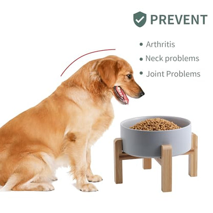 Grey Raised/Elevated Ceramic Dog Bowl for Medium Large Sized Breeds,Large Dog Food Water Bowl with Stand,8 in Non Slip Heavy Weighted 1800ml/ 7.6 Cups/60 OZ - color: Grey, size: 8 in