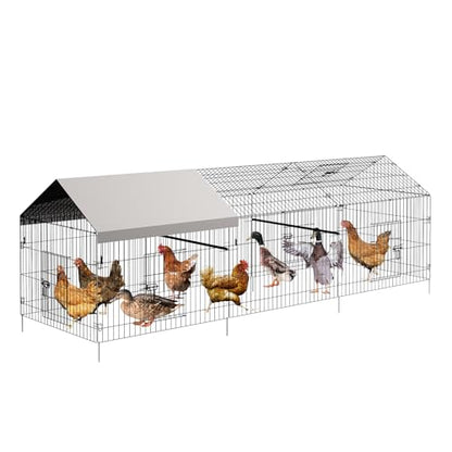 Large Metal Chicken Coop,130" x40x40 Heavy Duty Walk-in Chicken Runs with Waterproof and Anti-Uv Cover,Portable Poultry Cage Hen House Outdoor Backyard Farm Playpen Exercise Pen for Rabbit Duck - size: 130"L x 40"W x 40"H
