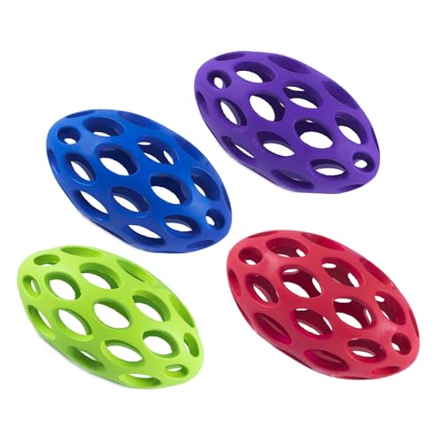 JW Pet Hol-ee Football Dog Toy Puzzle Ball, Natural Rubber, Medium (6.5 Inch Length), Colors May Vary - size: Medium
