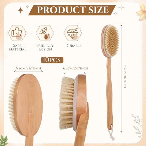 10 Pack Dry Brushing Body Brush Bulk Wooden Long Handle Soft Natural Boar Bristle Detachable Exfoliating Dry Brush for Women Men Deep Cleaning Lymphatic Drainage Cleaning Body Skin Care