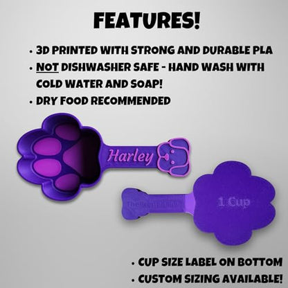 Personalized Dog Food Scoop, Paw Print Pet Food Measuring Cup with Pup Face Handle and Name, Kibble Scoop (5.33 oz – 2/3 Cup) - size: 5.33 oz – 2/3 cup