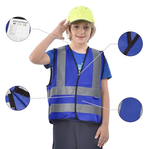 AYKRM Kids High visibility viz vest hi vis viz reflective safety vests - color: Blue, size: 6-9Y